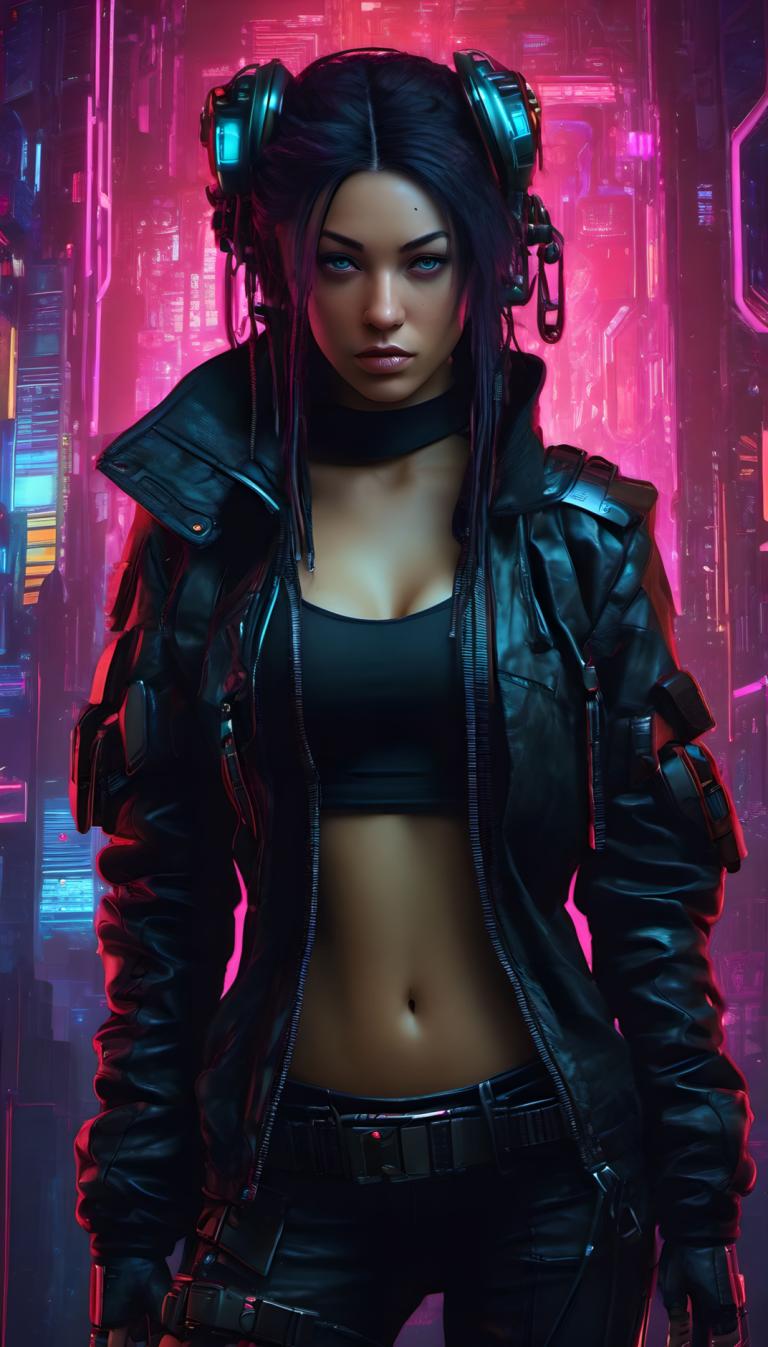 Cyberpunk,Cyberpunk, Ihmiset, nainen, 1 tyttö, yksin, kyberpunk, napa, rinnat, takki, pilkkominen, pallea