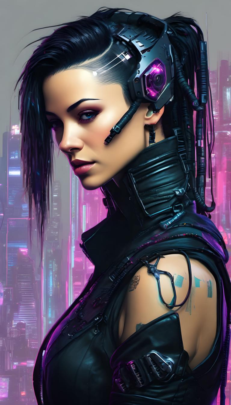 Cyberpunk,Cyberpunk, Personnes, femme, 1fille, solo, cyberpunk, cheveux noirs, la science-fiction, yeux bleus