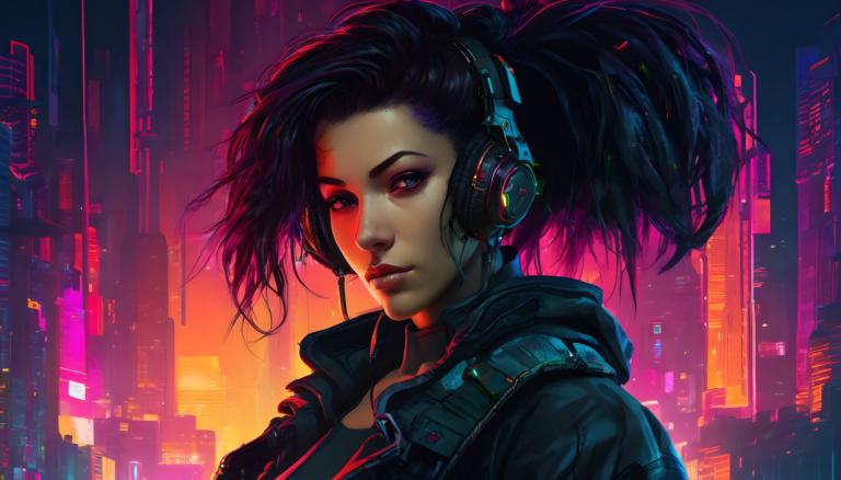 Cyberpunk,Cyberpunk, Menschen, Frau, 1Mädchen, Solo, Cyberpunk, Pferdeschwanz, Jacke, Kopfhörer