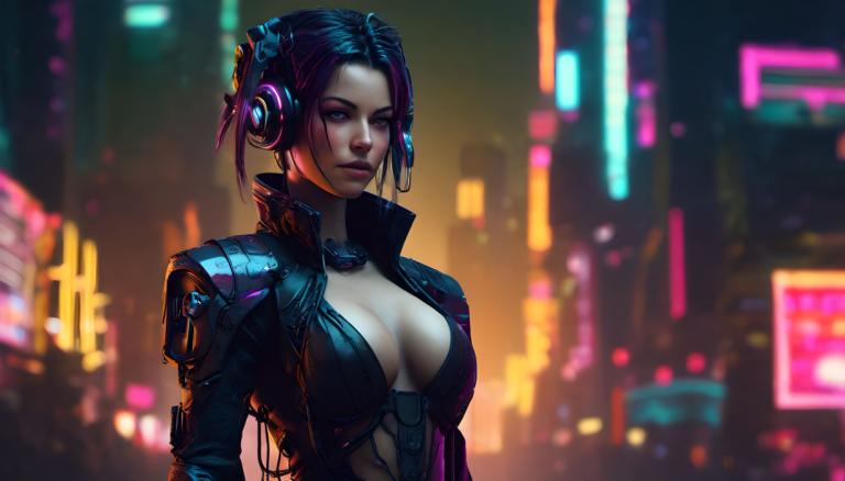 Cyberpunk,Cyberpunk, People, woman, 1girl, breasts, cyberpunk, solo, blurry, jacket, cleavage, neon lights