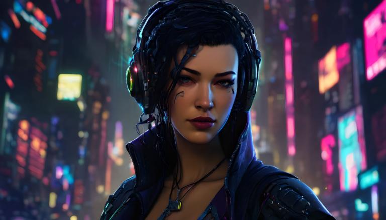 Cyberpunk,Cyberpunk, People, woman, 1girl, solo, jewelry, cyberpunk, necklace, black hair, jacket