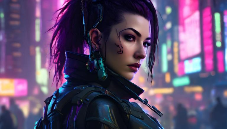 Cyberpunk,Cyberpunk, Ανθρωποι, γυναίκα, 1 κορίτσι, κυβερνοπάνκ, θολό φόντο, αμαυρός, φώτα νέον