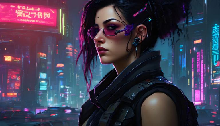 Cyberpunk,Cyberpunk, Ihmiset, nainen, 1 tyttö, Neon-valot, kyberpunk, yksin, korvakorut, korut