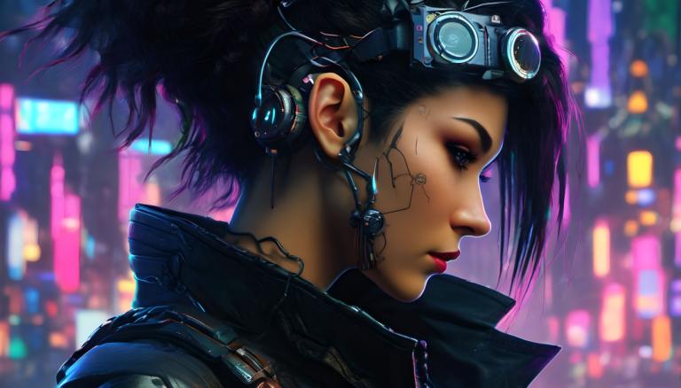 Cyberpunk,Cyberpunk, Menschen, Frau, 1Mädchen, Solo, Cyberpunk, Brille, Schutzbrille auf dem Kopf, Profil