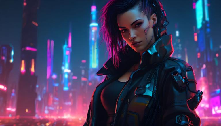 Cyberpunk,Cyberpunk, People, woman, 1girl, solo, jacket, cyberpunk, open clothes, open jacket, blurry