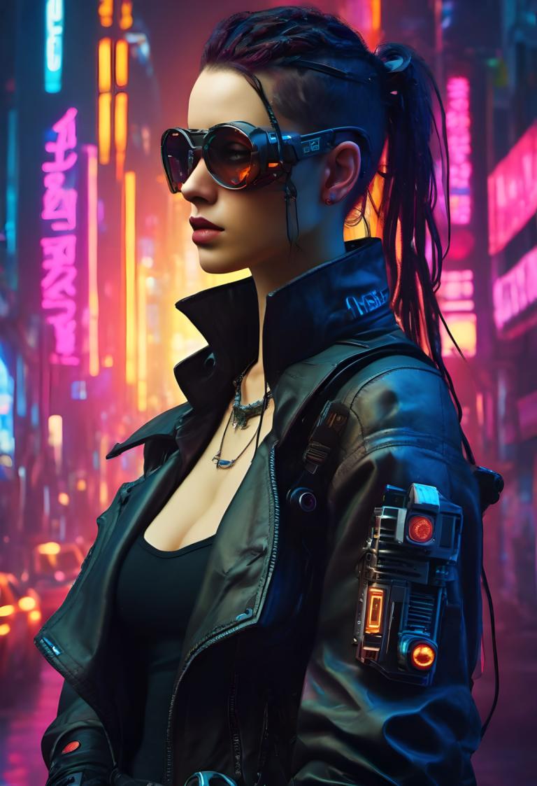 Cyberpunk,Cyberpunk, Mennesker, kvinne, 1 jente, solo, smykker, jakke, bryster, hestehale, halskjede