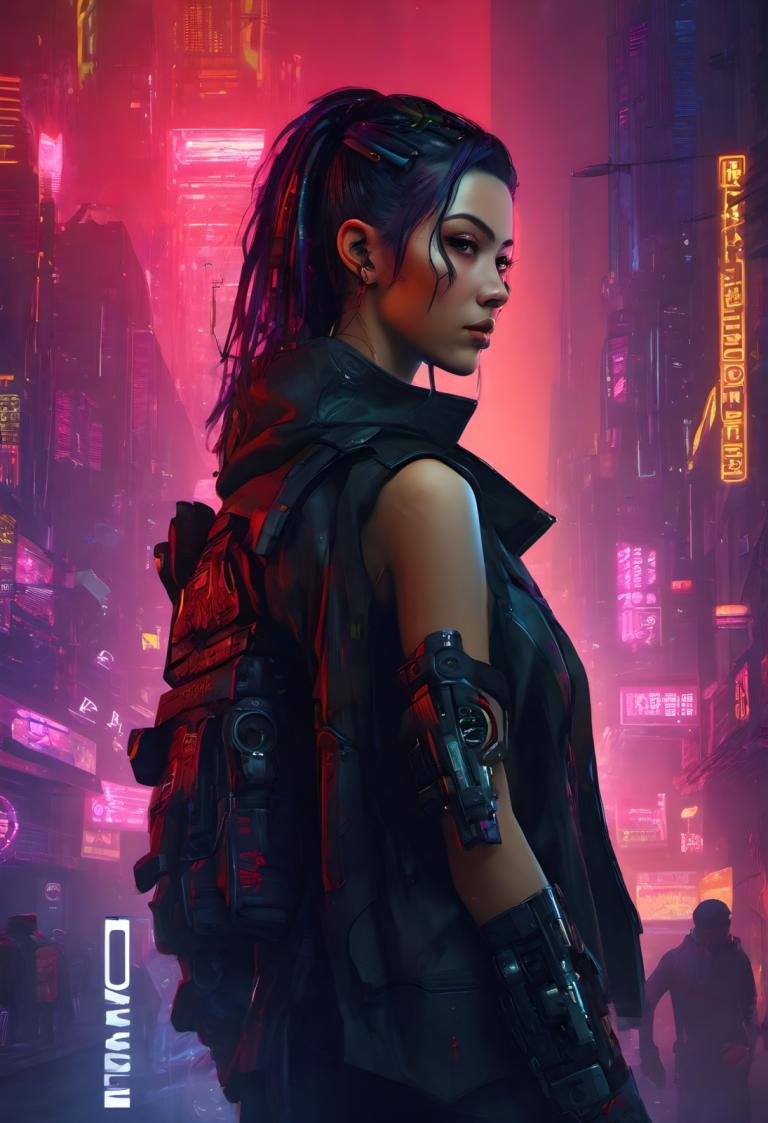 Cyberpunk,Cyberpunk, Oameni, femeie, lumini de neon, cyberpunk, 1 fata, focalizare solo