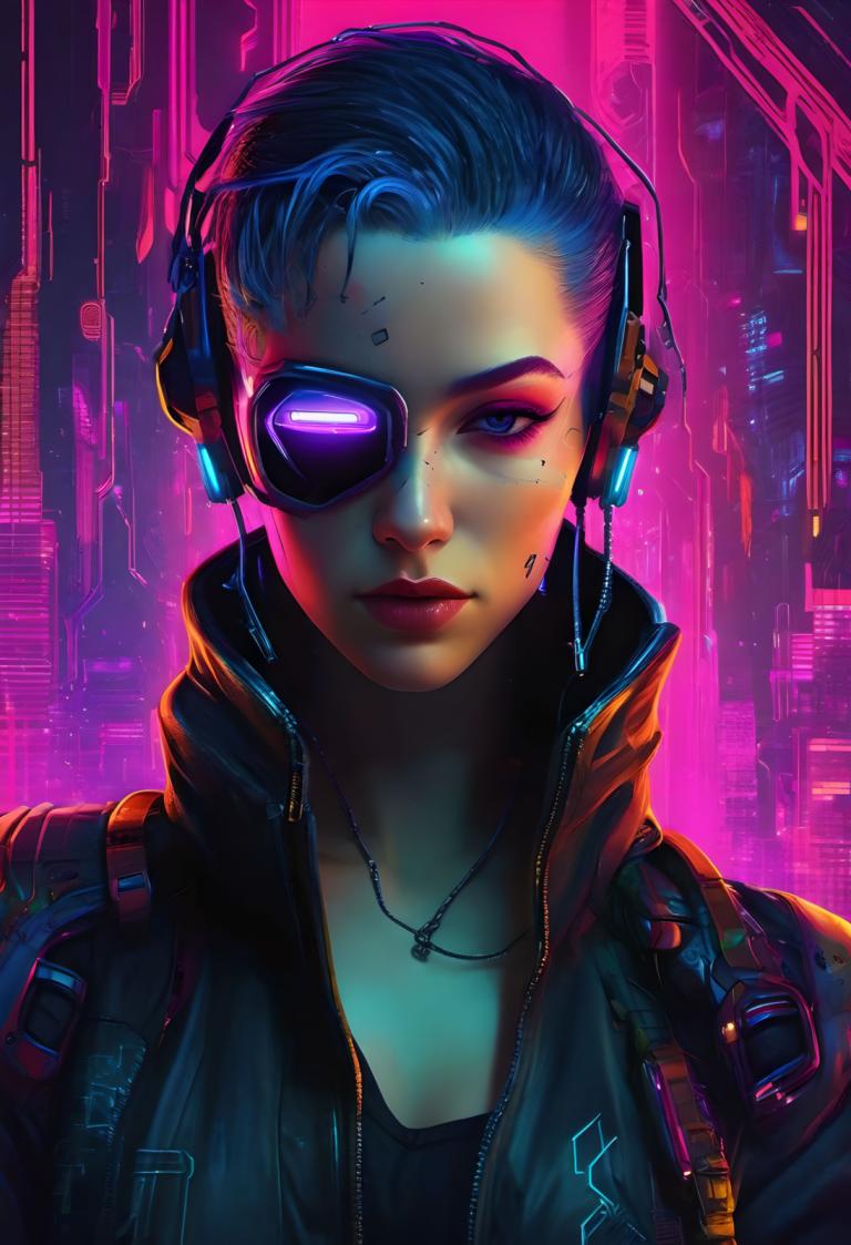 Cyberpunka,Cyberpunka, Ludzie, kobieta, 1 dziewczyna, solo, cyberpunk, biżuteria, kurtka, naszyjnik