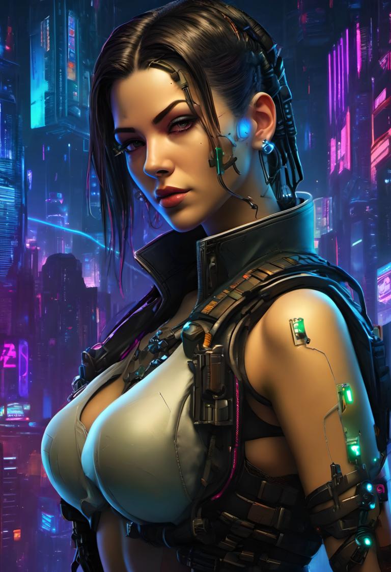 Cyberpunk,Cyberpunk, Personnes, femme, 1fille, seins, cyberpunk, solo, la science-fiction