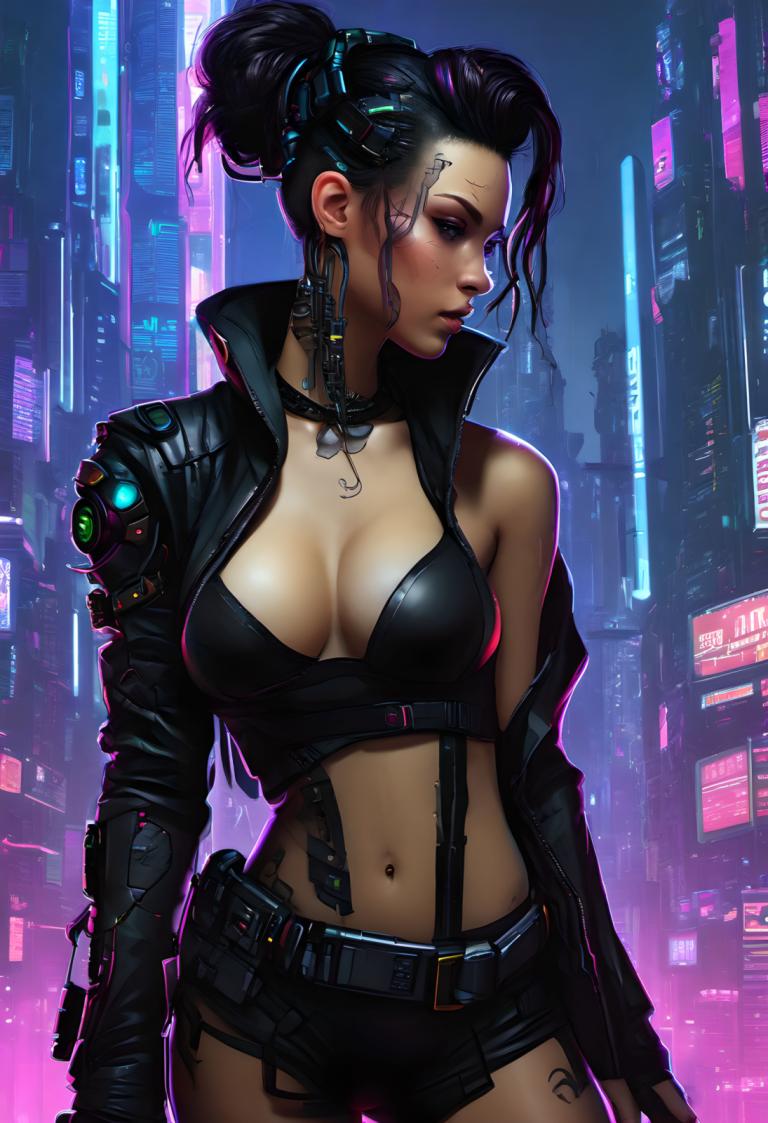 Cyberpunk,Cyberpunk, Ljudje, ženska, 1 dekle, cyberpunk, prsi, solo, popek, figa za lase, kiborg