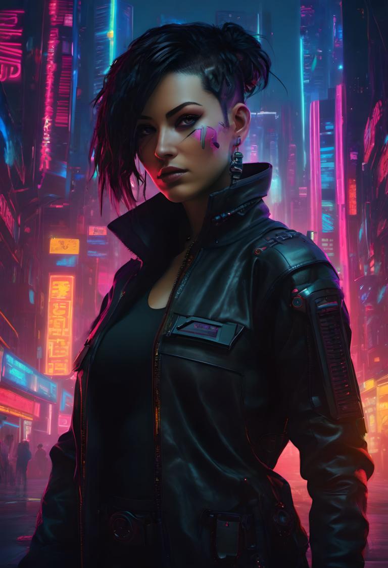 Cyberpunk,Cyberpunk, Ανθρωποι, γυναίκα, 1 κορίτσι, κυβερνοπάνκ, κοσμήματα, σακάκι, σκουλαρίκια, φώτα νέον