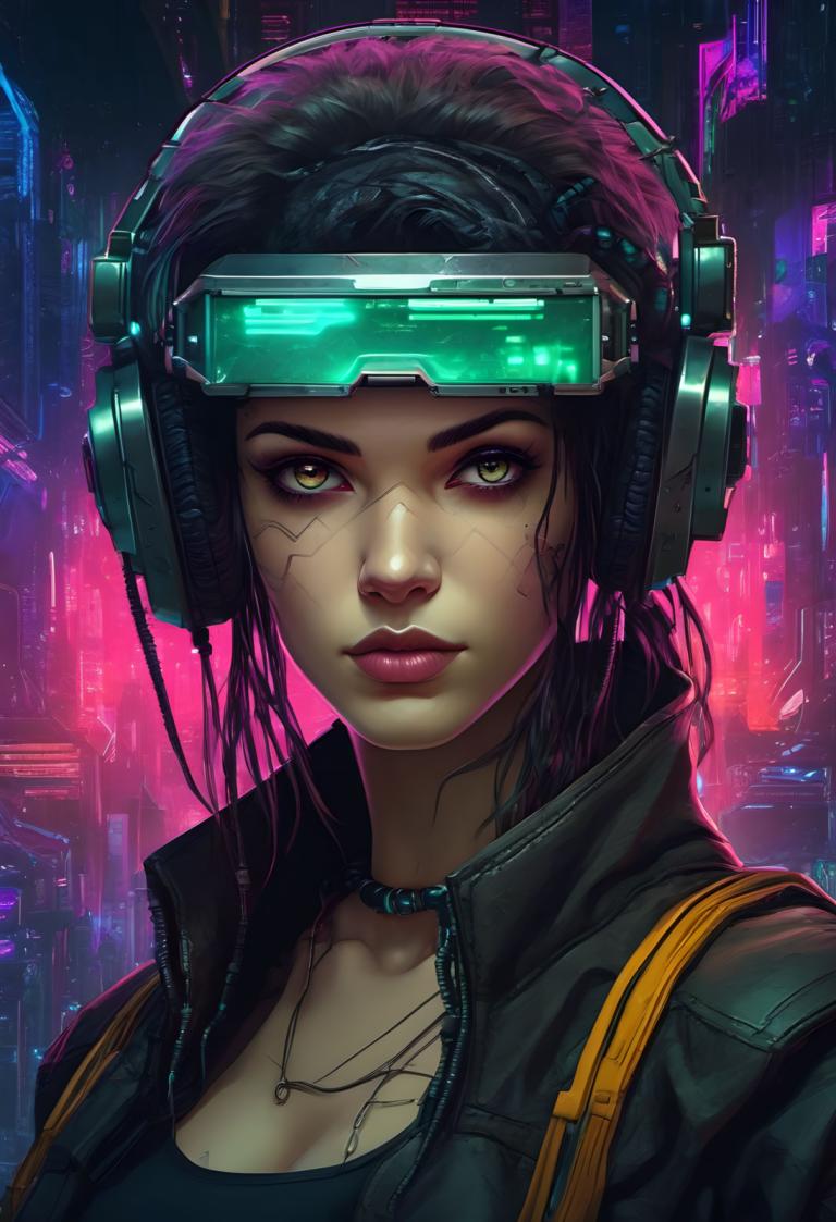 Cyberpunk,Cyberpunk, People, woman, 1girl, solo, cyberpunk, jacket, necklace, jewelry, looking at viewer