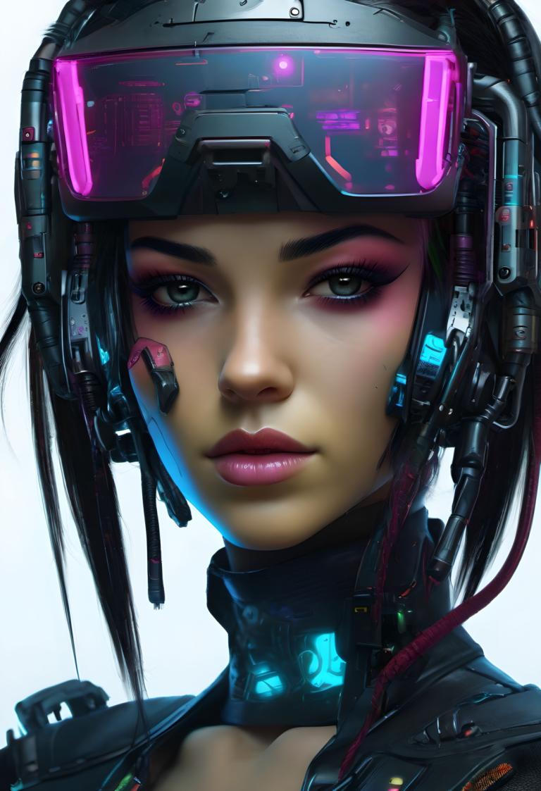 Cyberpunka,Cyberpunka, Ludzie, kobieta, 1 dziewczyna, solo, makijaż, cyberpunk, realistyczny, portret