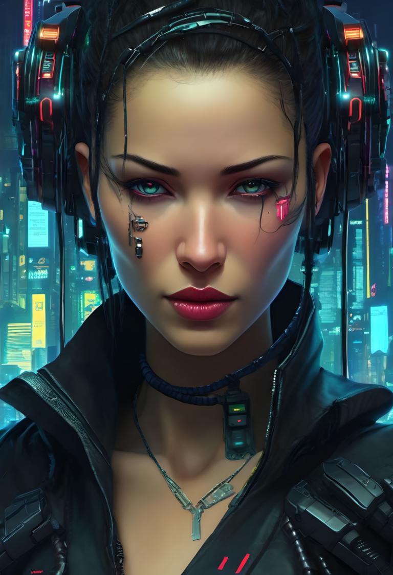 Cyberpunk,Cyberpunk, People, woman, 1girl, solo, cyberpunk, looking at viewer, black hair, necklace, jewelry