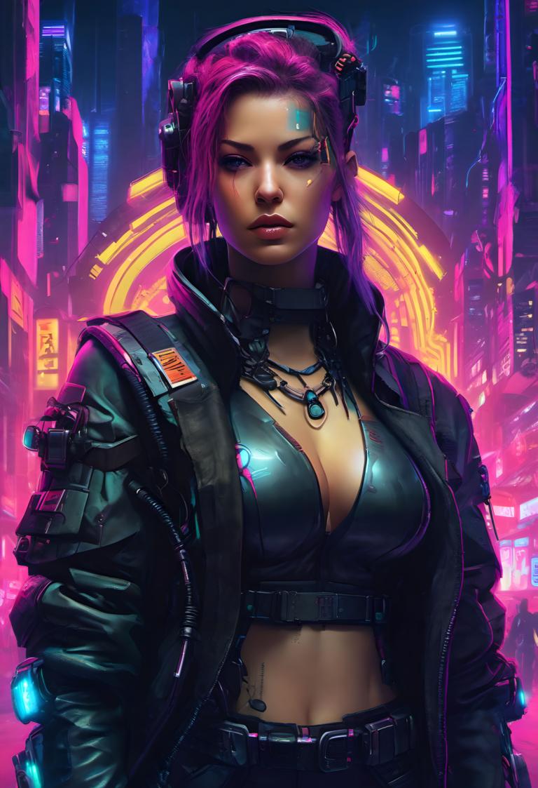 Cyberpunk,Cyberpunk, Oameni, femeie, 1 fata, cyberpunk, sanii, solo, păr roz, clivaj, sacou, Bijuterii