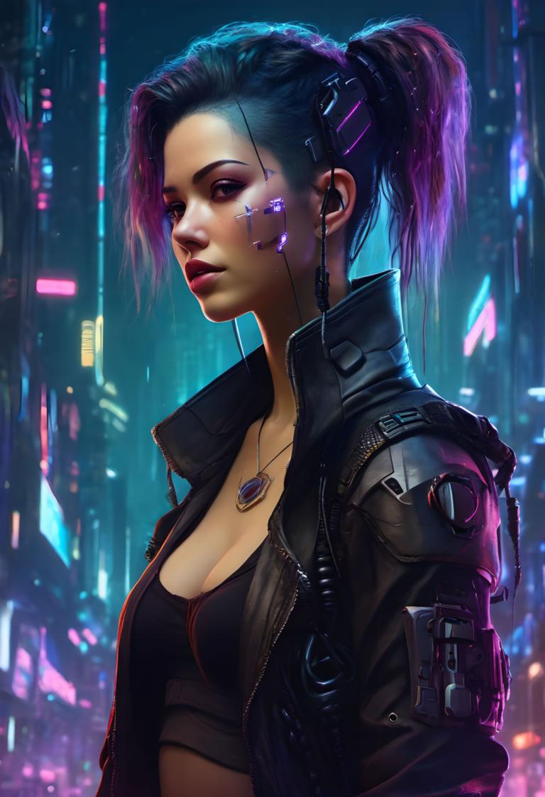 Cyberpunk,Cyberpunk, Ανθρωποι, γυναίκα, 1 κορίτσι, μονοφωνία, κυβερνοπάνκ, στήθη, αλογοουρά, σακάκι, σχίσιμο