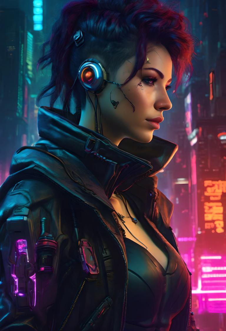 Cyberpunk,Cyberpunk, Oameni, femeie, 1 fata, cyberpunk, solo, sanii, sacou, clivaj, lumini de neon, cyborg