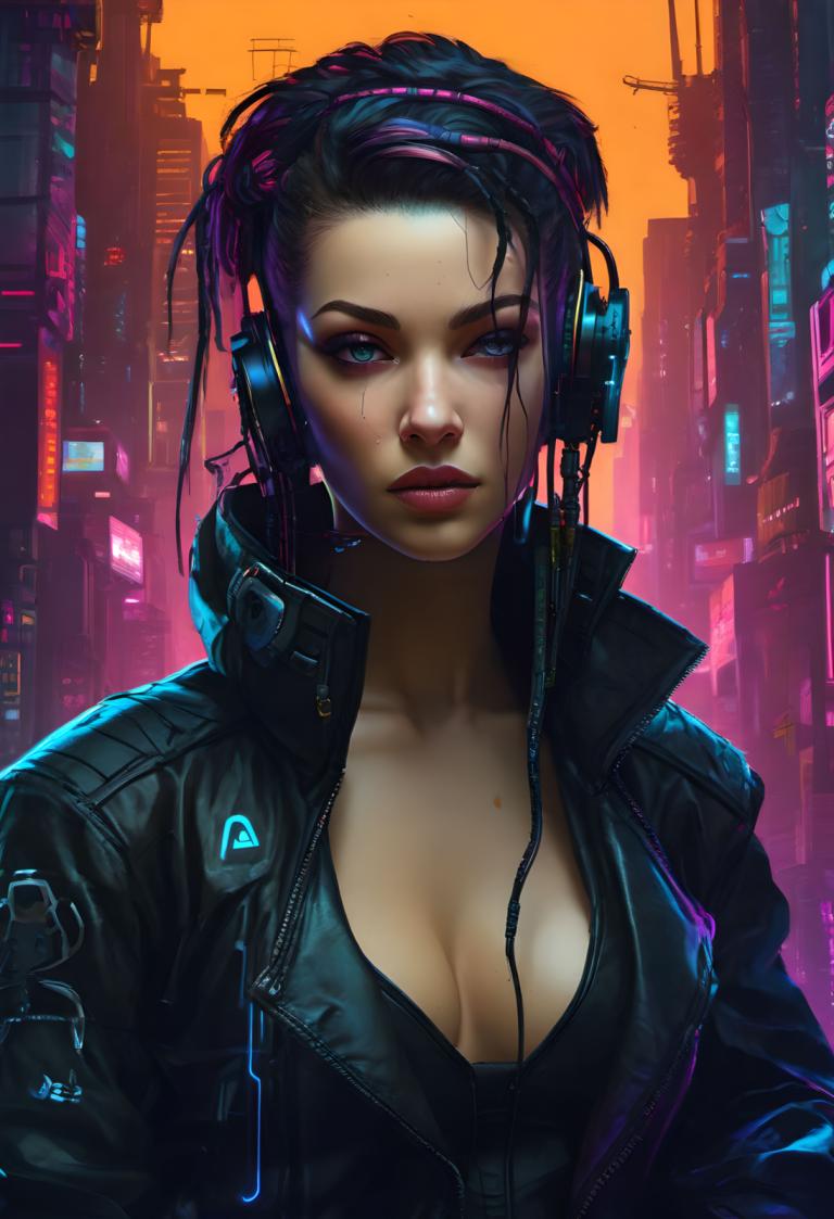 Cyberpunk,Cyberpunk, Oameni, femeie, 1 fata, cyberpunk, sanii, solo, sacou, clivaj, realist, Căști