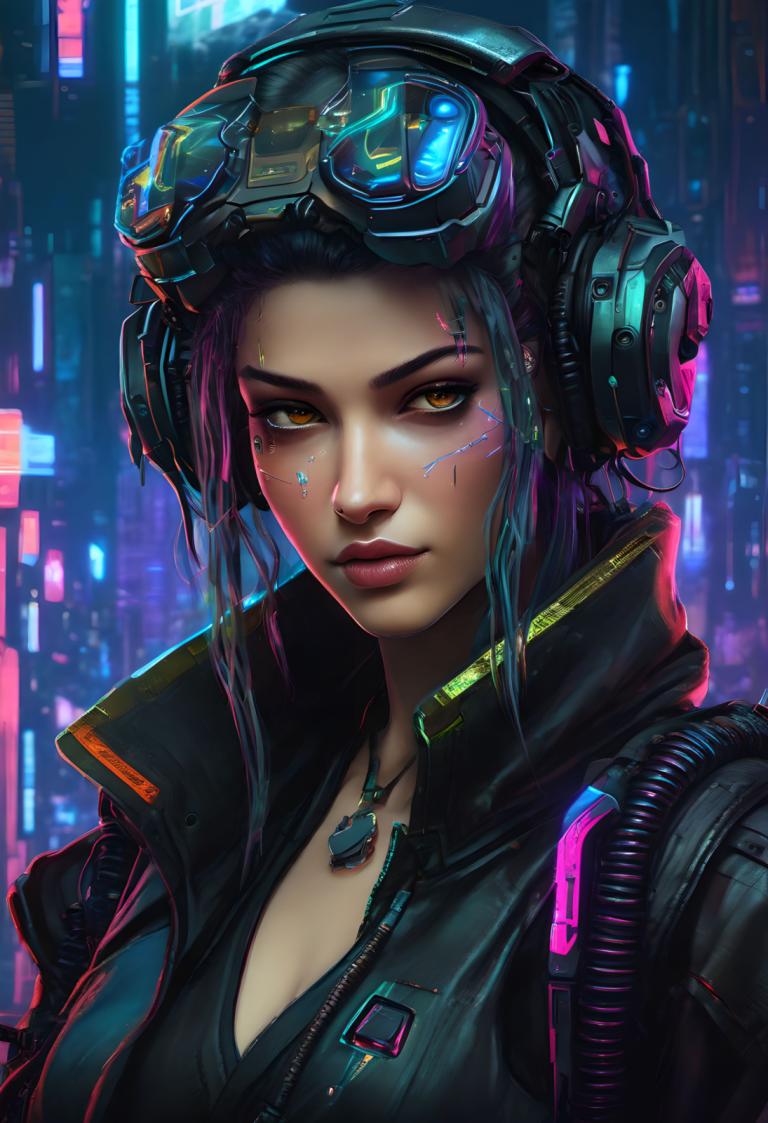 Cyberpunk,Cyberpunk, People, woman, 1girl, solo, cyberpunk, jewelry, breasts, necklace, looking at viewer