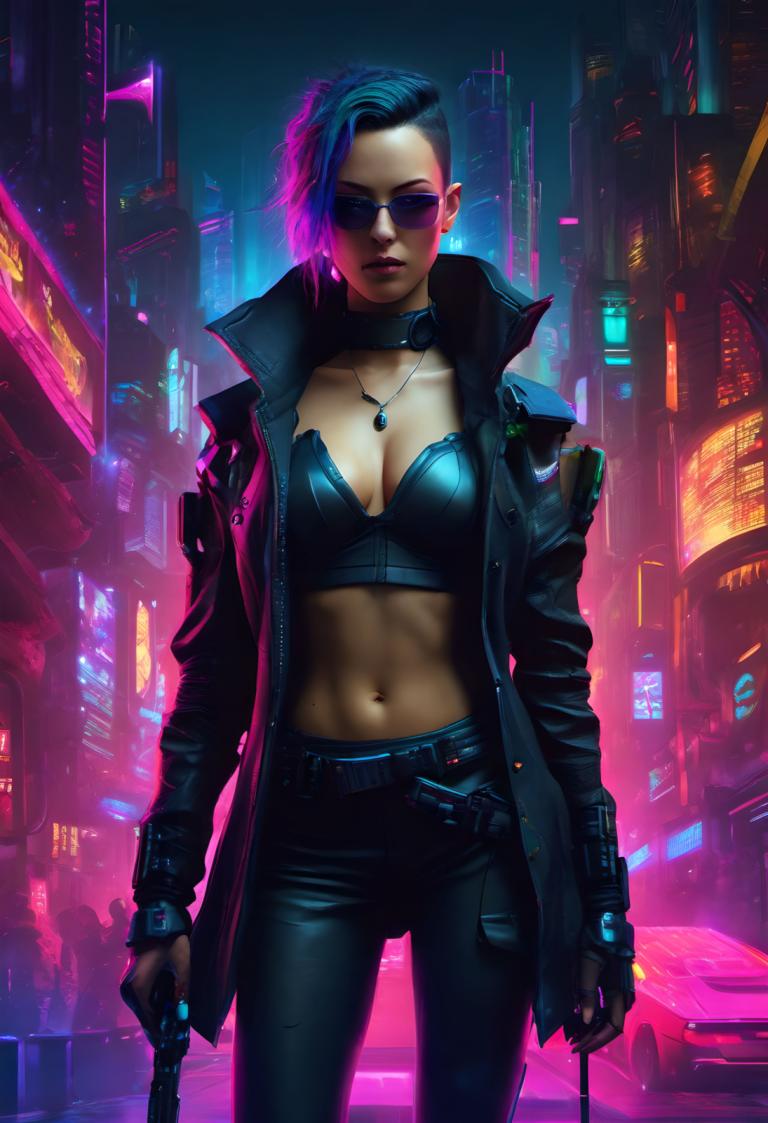 Cyberpunk,Cyberpunk, Persone, donna, 1 ragazza, cyberpunk, seni, gioielleria, occhiali da sole, ombelico