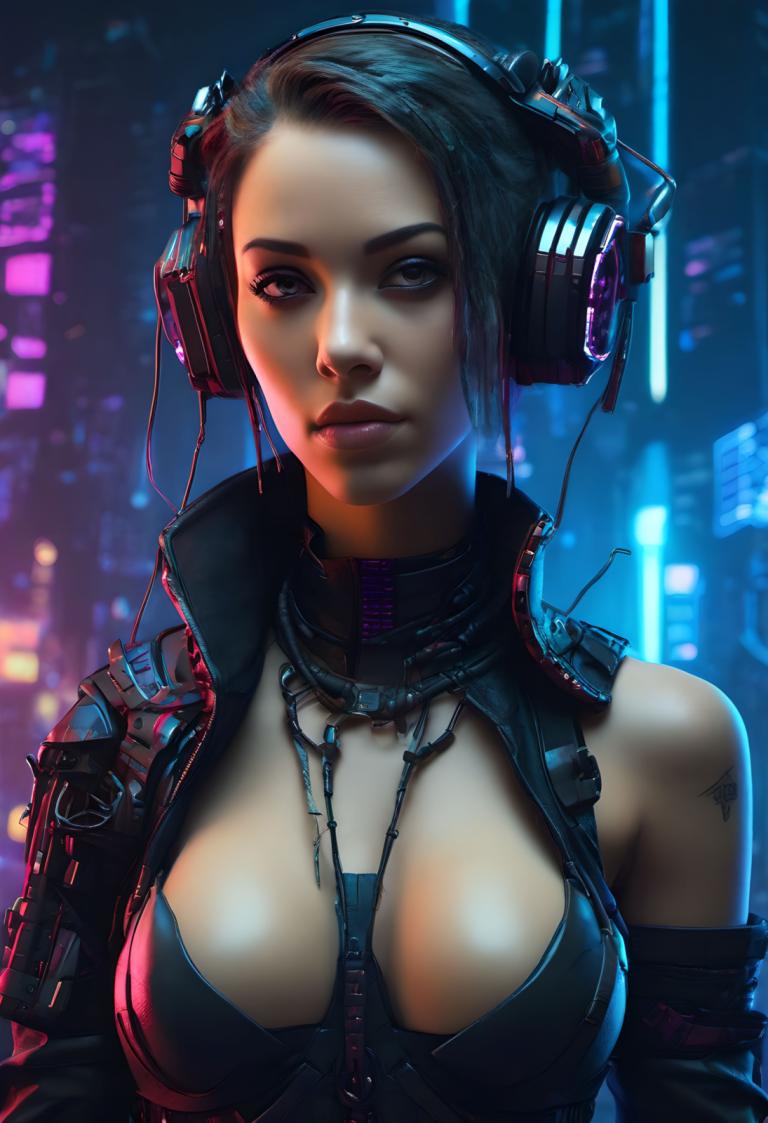 Cyberpunk,Cyberpunk, Persone, donna, 1 ragazza, assolo, seni, cyberpunk, realistico, tatuaggio