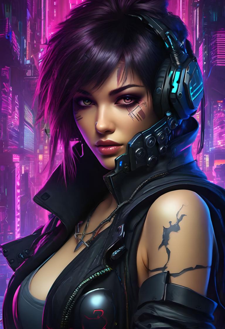 Cyberpunk,Cyberpunk, Persone, donna, 1 ragazza, assolo, cyberpunk, seni, tatuaggio, gioielleria