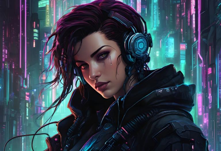 Cyberpunk,Cyberpunk, Ανθρωποι, γυναίκα, 1 κορίτσι, κυβερνοπάνκ, μονοφωνία, ακουστικά, κοιτάζοντας τον θεατή