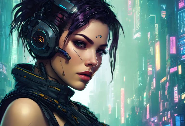 Cyberpunk,Cyberpunk, Ανθρωποι, γυναίκα, 1 κορίτσι, μονοφωνία, κυβερνοπάνκ, ακουστικά, μωβ μαλλιά, χείλια