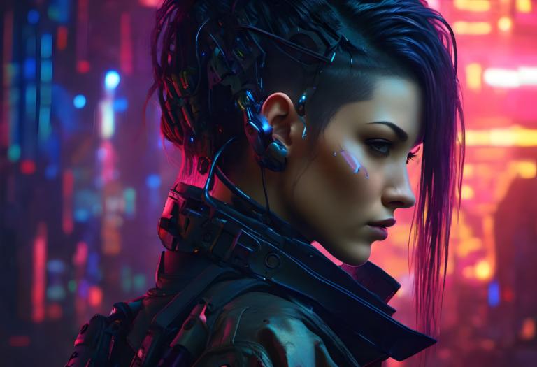 Cyberpunk,Cyberpunk, People, woman, 1girl, solo, cyberpunk, blurry, blurry background, profile, realistic