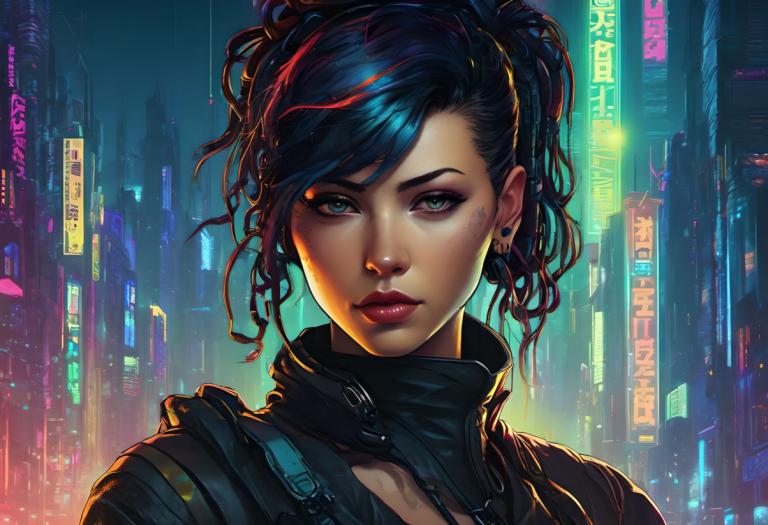 Cyberpunk,Cyberpunk, Lidé, žena, 1 dívka, kyberpunk, sólo, náušnice, šperky, neonová světla