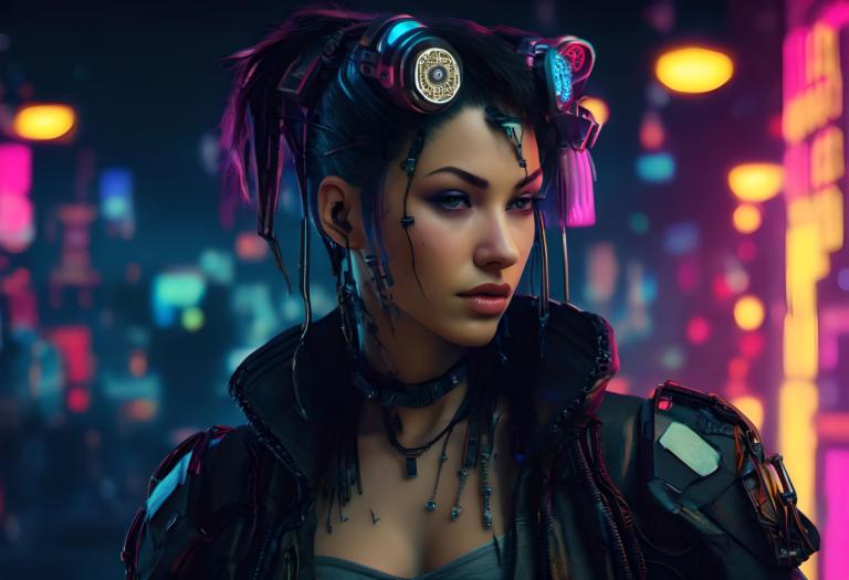 Cyberpunk,Cyberpunk, Ανθρωποι, γυναίκα, 1 κορίτσι, μονοφωνία, κυβερνοπάνκ, κοσμήματα, φώτα νέον, ρεαλιστικός