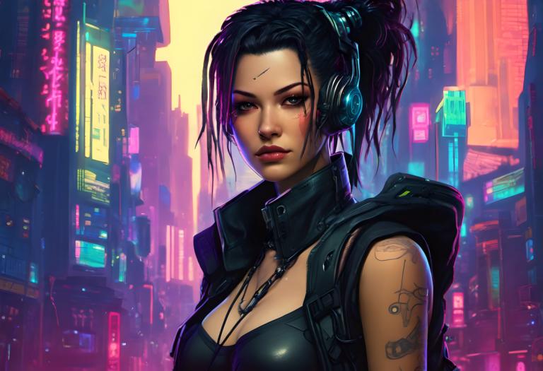 Cyberpunk,Cyberpunk, Mennesker, kvinne, 1 jente, solo, bryster, tatovering, cyberpunk, spalting, svart hår