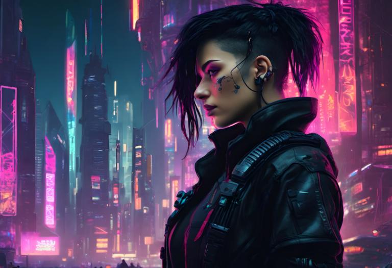 Cyberpunk,Cyberpunk, Ανθρωποι, γυναίκα, 1 κορίτσι, κυβερνοπάνκ, φώτα νέον, μονοφωνία, μαύρα μαλλιά, σακάκι