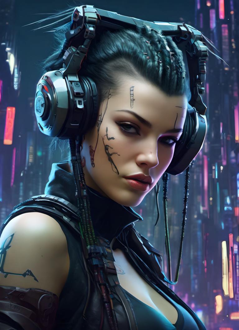 Cyberpunk,Cyberpunk, Oameni, femeie, 1 fata, solo, sanii, cyberpunk, tatuaj, clivaj, privind privitorul