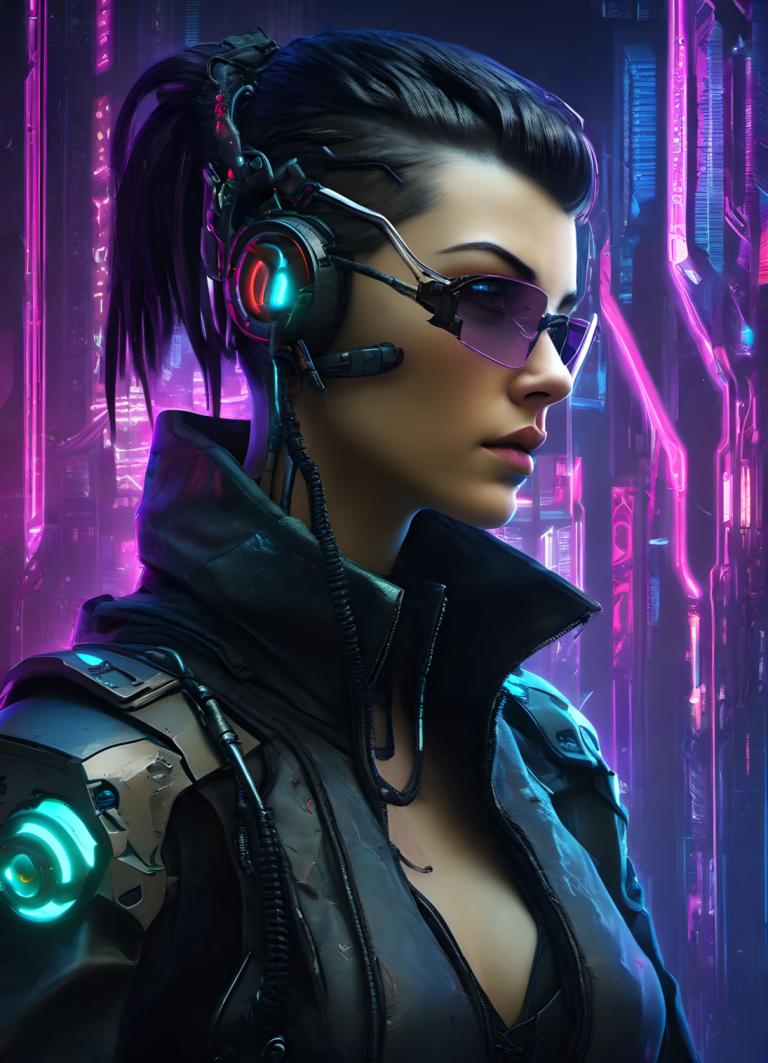 Cyberpunk,Cyberpunk, Mensen, vrouw, 1meisje, solo, borsten, cyberpunk, blauwe ogen, paardenstaart