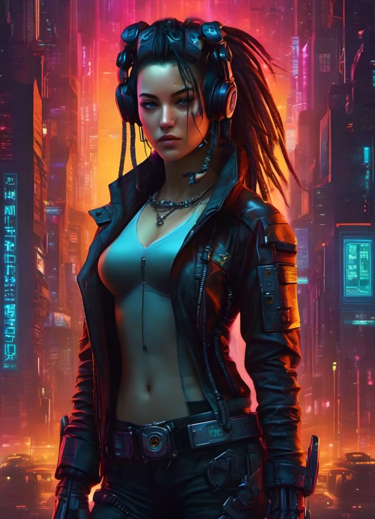 Cyberpunka,Cyberpunka, Ludzie, kobieta, 1 dziewczyna, cyberpunk, piersi, solo, pępek, broń, kurtka, pistolet