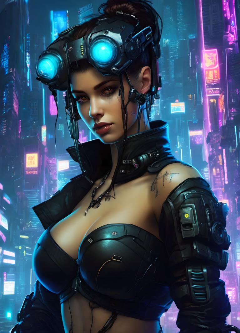 Cyberpunk,Cyberpunk, People, woman, 1girl, breasts, cyberpunk, solo, cleavage, necklace, jewelry