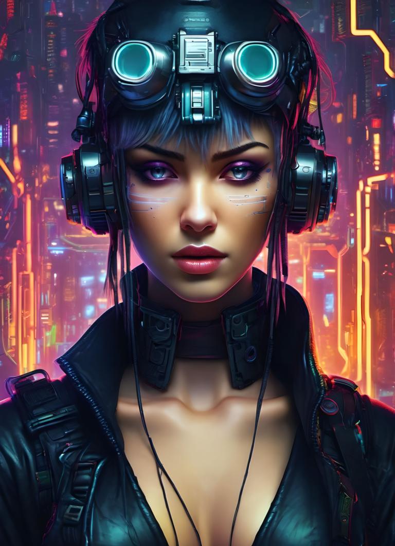 Cyberpunk,Cyberpunk, Menschen, Frau, 1Mädchen, Solo, Cyberpunk, Brüste, Brille, realistisch, Blaue Haare