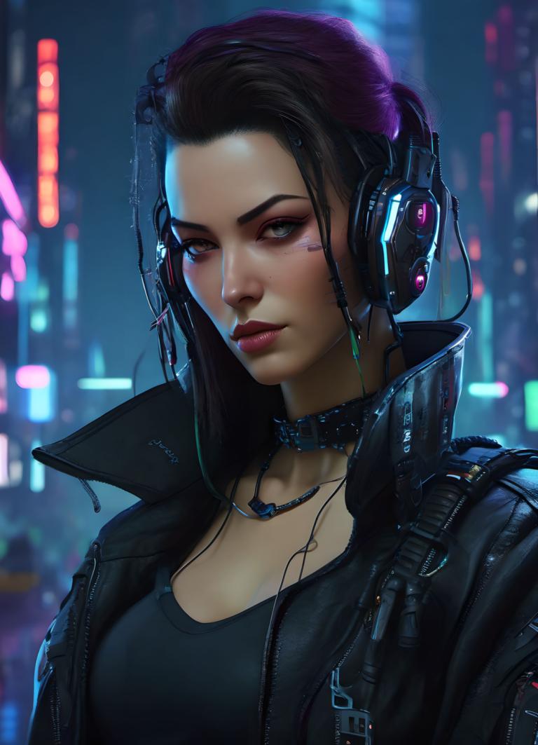 Cyberpunk,Cyberpunk, Menschen, Frau, 1Mädchen, Solo, Jacke, Cyberpunk, realistisch, Halsband