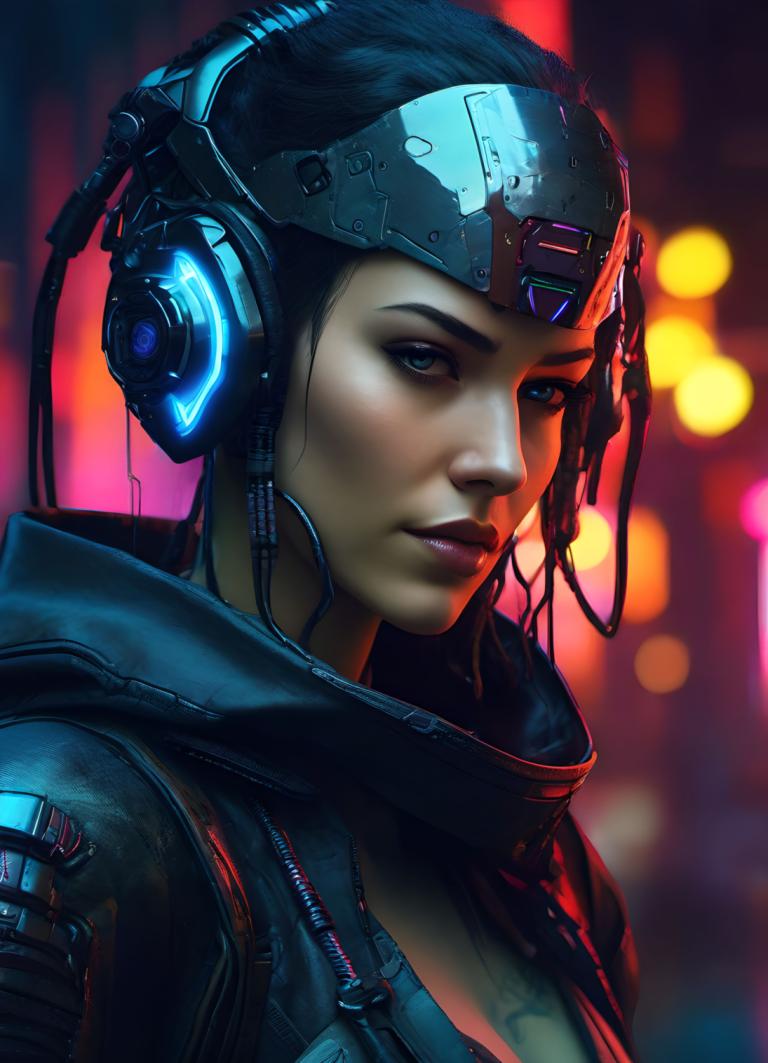 Cyberpunk,Cyberpunk, Persone, donna, 1 ragazza, assolo, realistico, capelli neri, cyberpunk, cavo