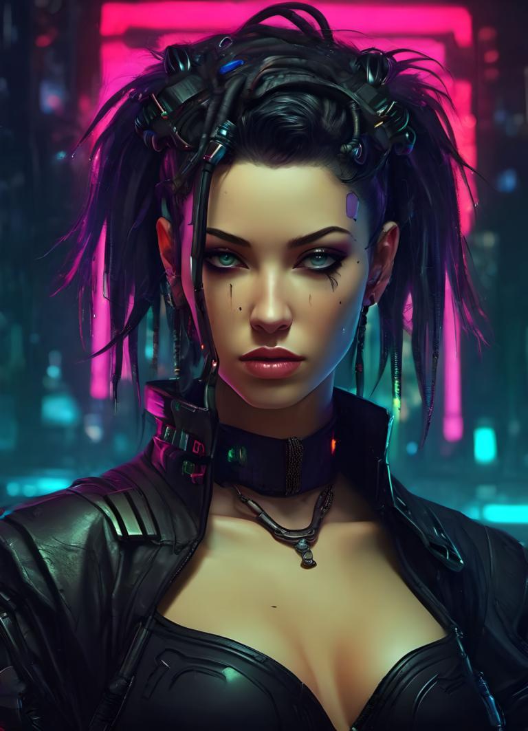 Cyberpunk,Cyberpunk, Ανθρωποι, γυναίκα, 1 κορίτσι, κυβερνοπάνκ, μονοφωνία, στήθη, κοσμήματα, σακάκι, σχίσιμο