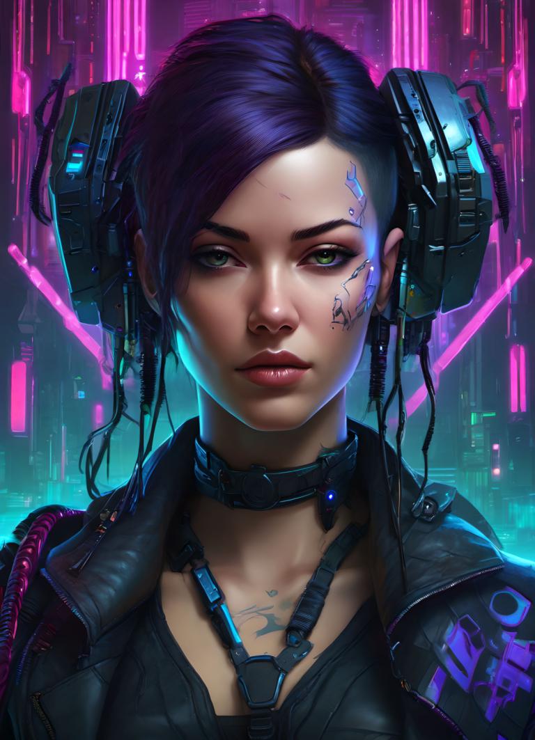 Cyberpunk,Cyberpunk, Menschen, Frau, 1Mädchen, Cyberpunk, Solo, grüne Augen, realistisch