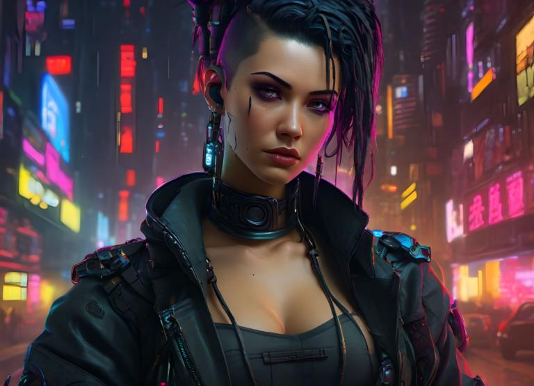 Cyberpunk,Cyberpunk, Ανθρωποι, γυναίκα, 1 κορίτσι, κυβερνοπάνκ, στήθη, μονοφωνία, φώτα νέον, σχίσιμο, σακάκι