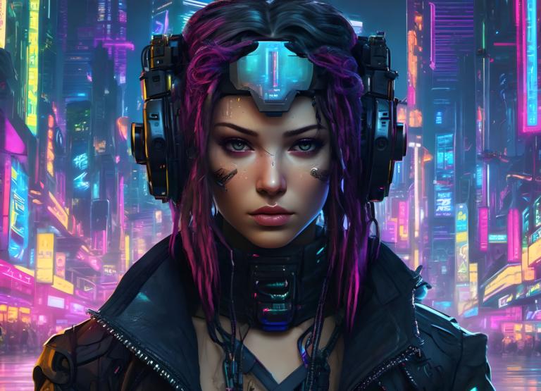 Cyberpunk,Cyberpunk, People, woman, 1girl, cyberpunk, solo, realistic, looking at viewer, purple hair