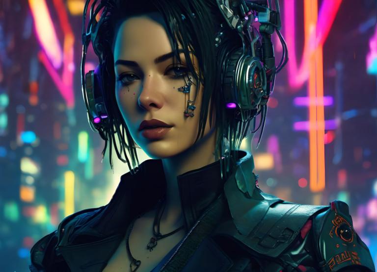 Cyberpunk,Cyberpunk, Ljudje, ženska, 1 dekle, cyberpunk, solo, nakit, ogrlica, Črni lasje, kratki lasje