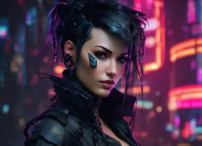 Cyberpunk,Cyberpunk, Ljudje, ženska, 1 dekle, cyberpunk, solo, zamegljen, gleda gledalca, realističen