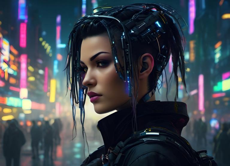 Cyberpunk,Cyberpunk, Ljudje, ženska, 1 dekle, zamegljen, solo fokus, zamegljeno ozadje, Črni lasje, cyberpunk