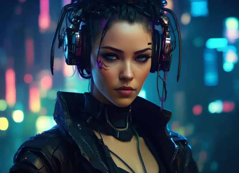 Cyberpunk,Cyberpunk, Ανθρωποι, γυναίκα, 1 κορίτσι, μονοφωνία, κυβερνοπάνκ, πράσινα μάτια, μαύρα μαλλιά