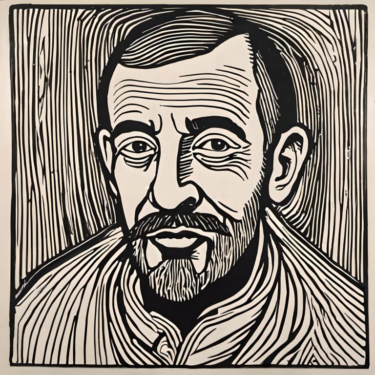 Woodcut,Woodcut, People, man, 1boy, monochrome, male focus, facial hair, greyscale, solo, beard, mustache