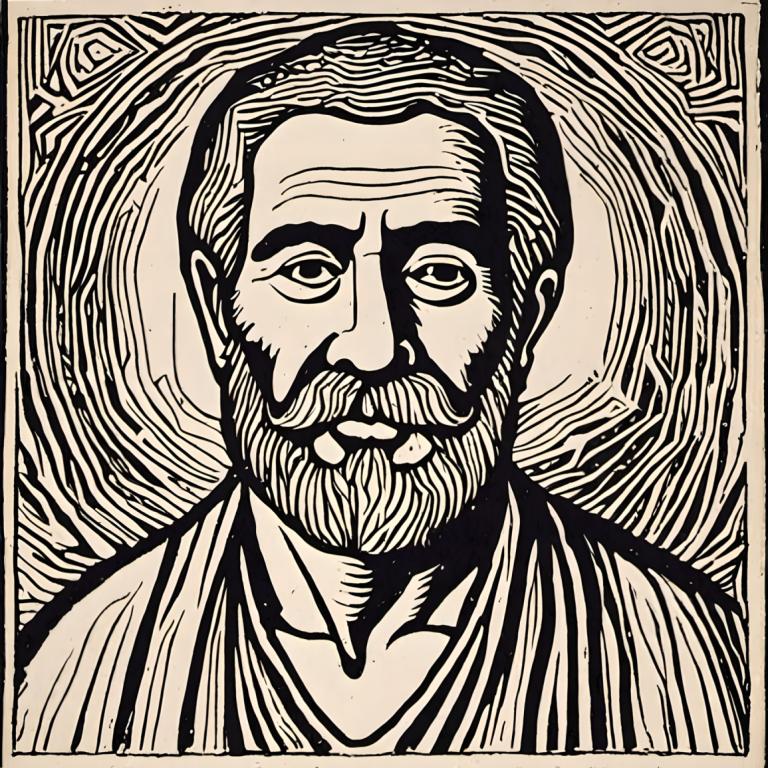 Woodcut,Woodcut, People, man, monochrome, 1boy, male focus, solo, greyscale, facial hair, beard, portrait